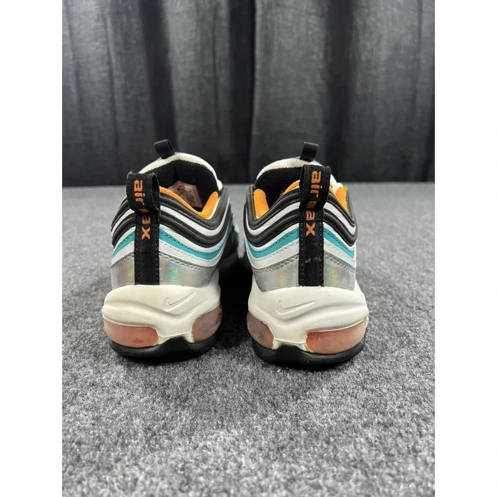 Nike Air Max 97 Shoes Youth Size 6.5Y Silver‎ Teal Orange Sneakers CW0989-001